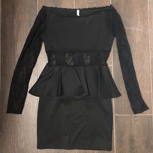 Black Off the Shoulder Lace Peplum Dress